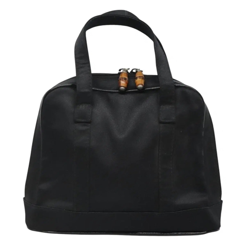 GUCCI Bamboo Hand Bag Nylon and Leather Black Silver 007 2040 0275 Authentic